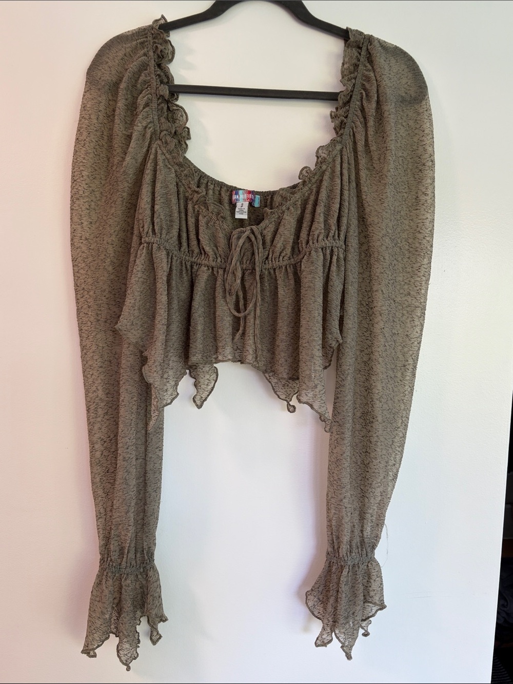Urban Outfitters Olive Green Sheer Peasant Blouse